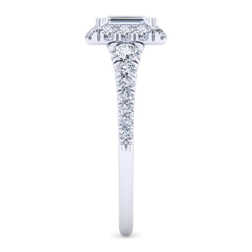 14K White Gold Halo Emerald Cut Diamond Engagement Ring