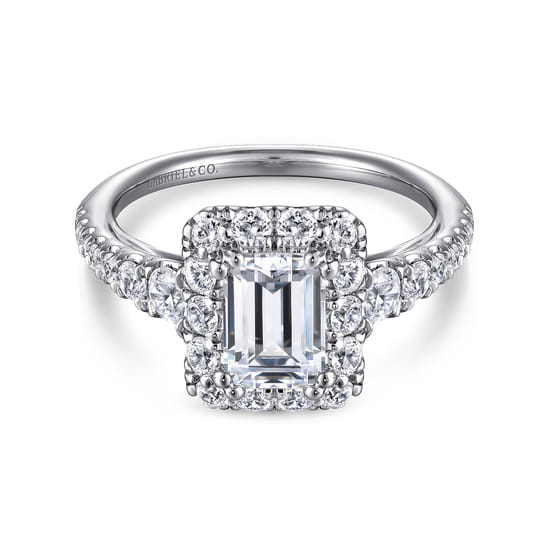 Gabriel - 14K White Gold Halo Emerald Cut Diamond Engagement Ring Gabriel - 14K White Gold Halo Emerald Cut Diamond Engagement Ring