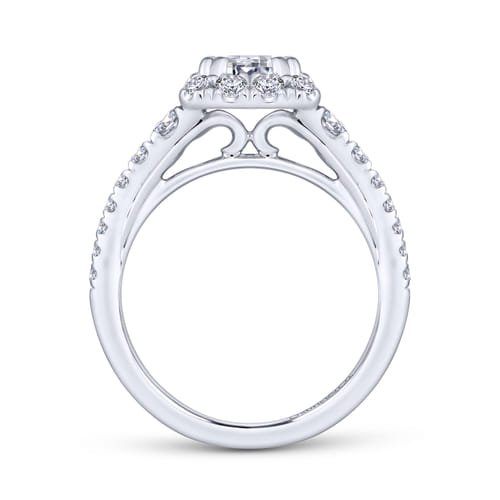 14K White Gold Halo Emerald Cut Diamond Engagement Ring