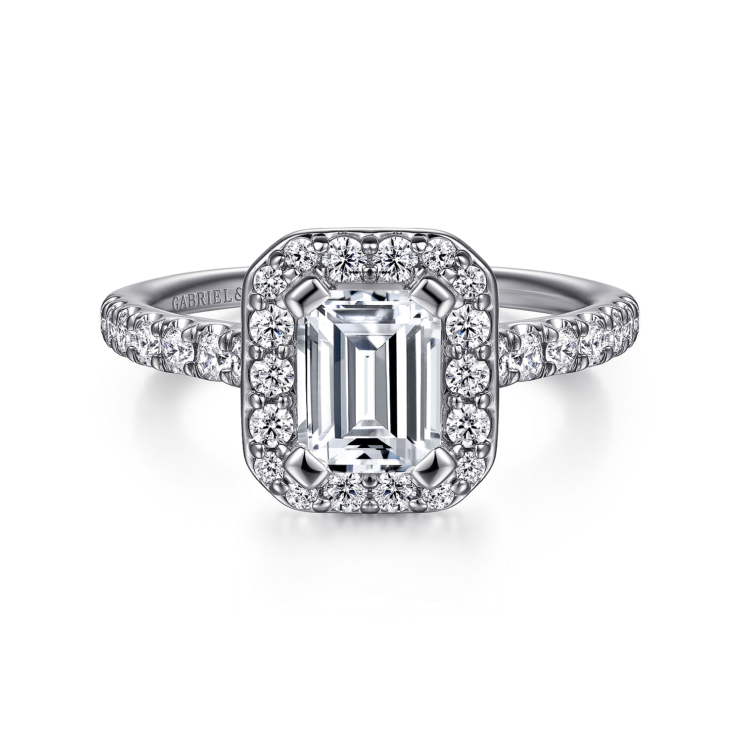 Gabriel - 14K White Gold Halo Emerald Cut Diamond Engagement Ring