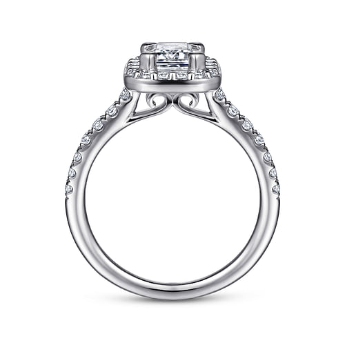 14K White Gold Halo Emerald Cut Diamond Engagement Ring