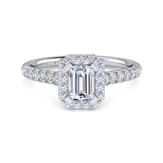 Gabriel - 14K White Gold Halo Emerald Cut Diamond Engagement Ring