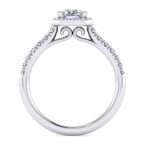 14K White Gold Halo Emerald Cut Diamond Engagement Ring