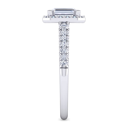 14K White Gold Halo Emerald Cut Diamond Engagement Ring