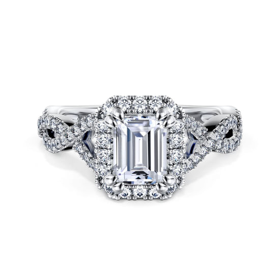 Gabriel - 14K White Gold Halo Emerald Cut Diamond Engagement Ring