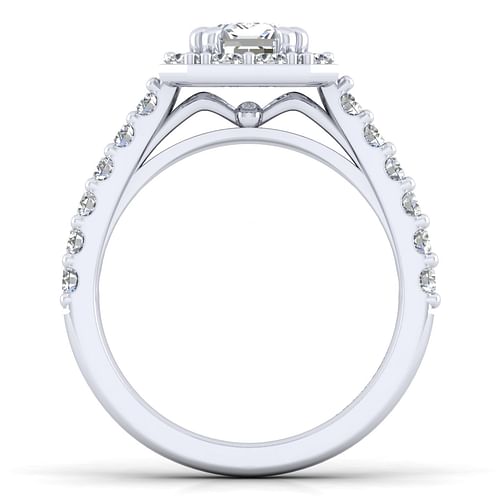 14K White Gold Halo Emerald Cut Diamond Engagement Ring