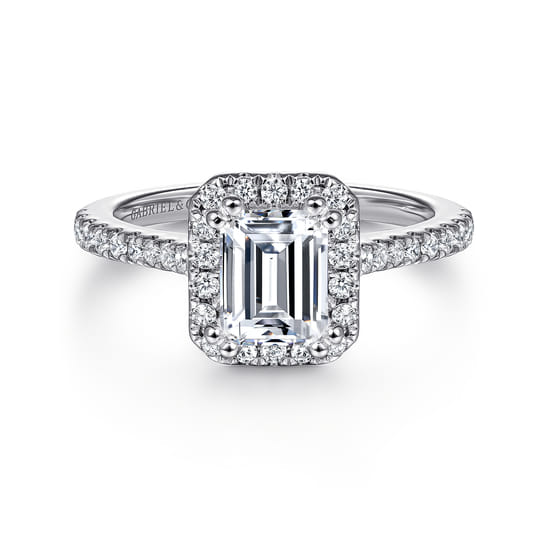 Gabriel - 14K White Gold Halo Emerald Cut Diamond Engagement Ring Gabriel - 14K White Gold Halo Emerald Cut Diamond Engagement Ring
