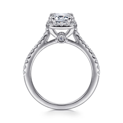 14K White Gold Halo Emerald Cut Diamond Engagement Ring