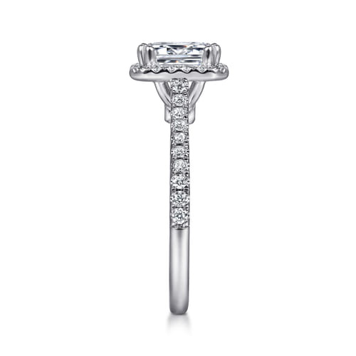 14K White Gold Halo Emerald Cut Diamond Engagement Ring
