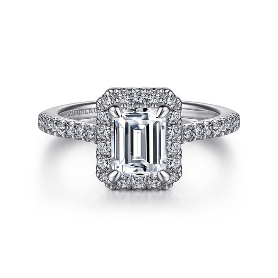 Gabriel - 14K White Gold Halo Emerald Cut Diamond Engagement Ring