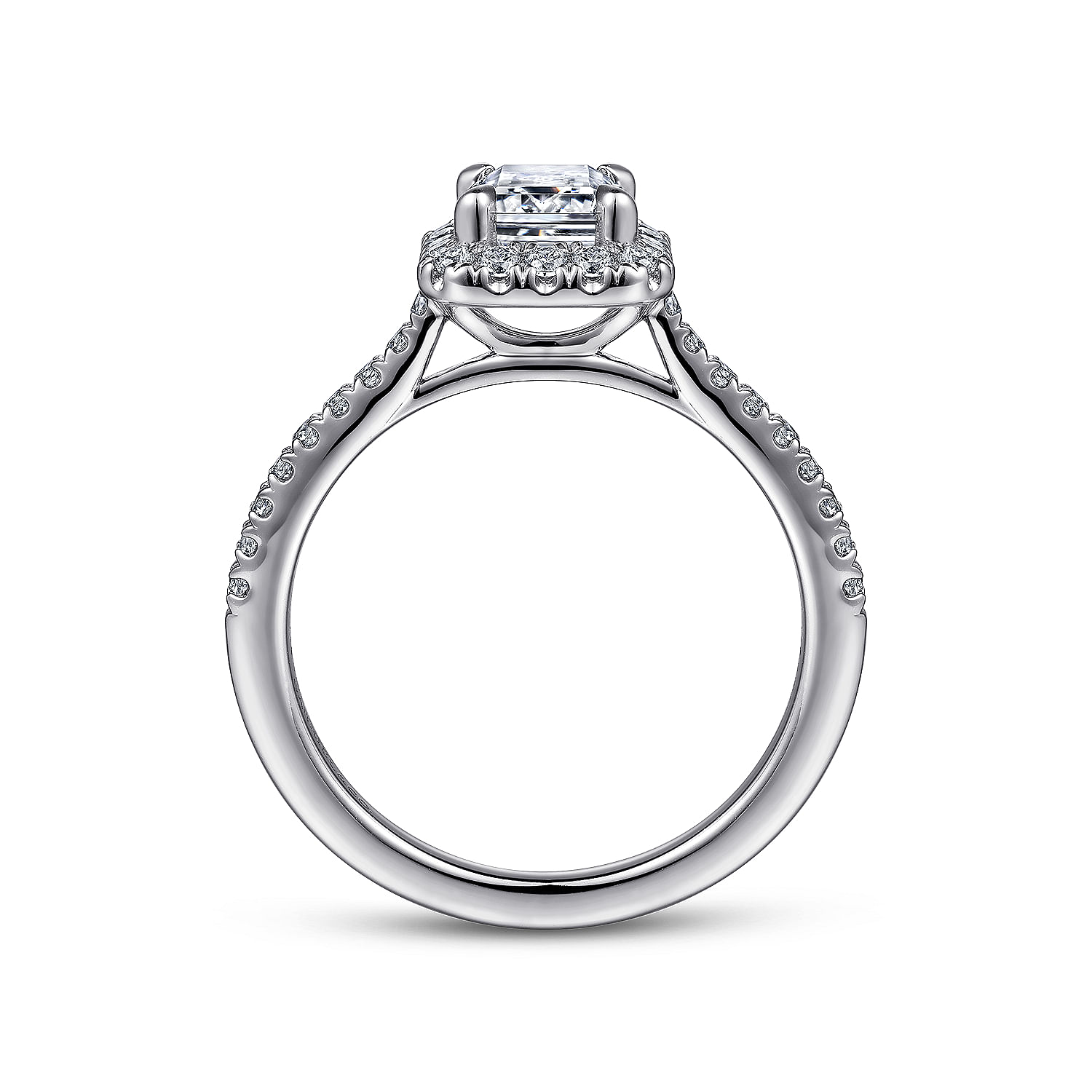 14K White Gold Halo Emerald Cut Diamond Engagement Ring