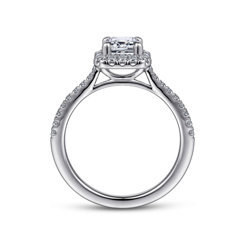 14K White Gold Halo Emerald Cut Diamond Engagement Ring