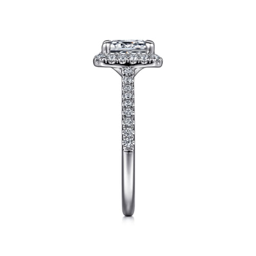 14K White Gold Halo Emerald Cut Diamond Engagement Ring