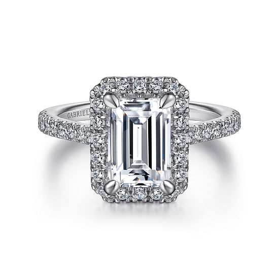 Gabriel - 14K White Gold Halo Emerald Cut Diamond Engagement Ring