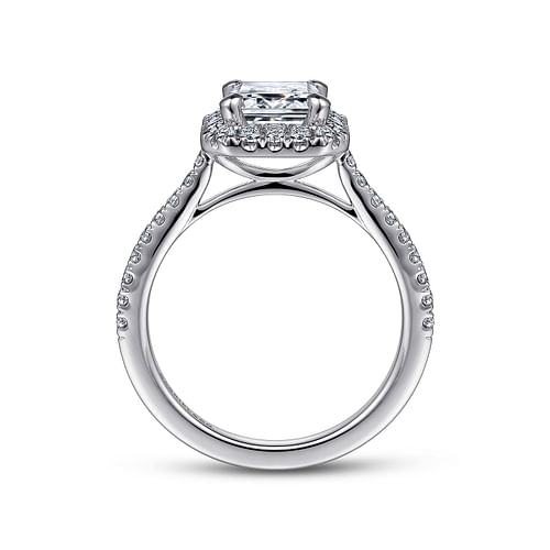 14K White Gold Halo Emerald Cut Diamond Engagement Ring