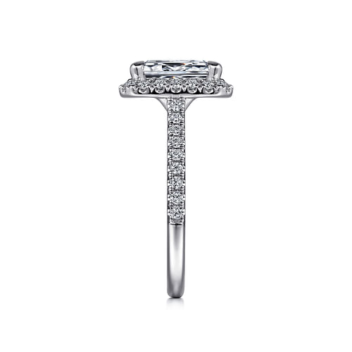 14K White Gold Halo Emerald Cut Diamond Engagement Ring