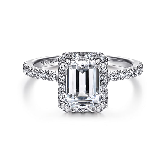 Gabriel - 14K White Gold Halo Emerald Cut Diamond Engagement Ring