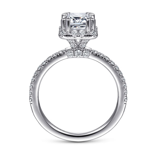 14K White Gold Halo Emerald Cut Diamond Engagement Ring