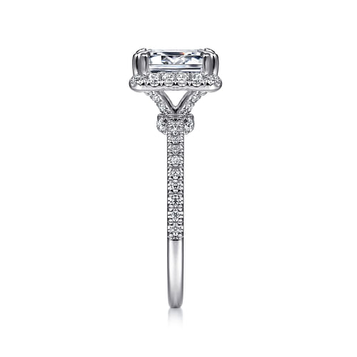 14K White Gold Halo Emerald Cut Diamond Engagement Ring