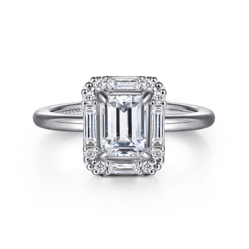 14K White Gold Halo Emerald Cut Diamond Engagement Ring 14K White Gold Halo Emerald Cut Diamond Engagement Ring