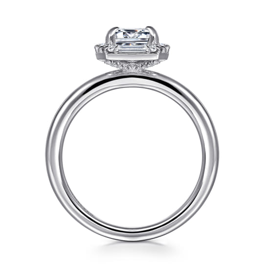 14K White Gold Halo Emerald Cut Diamond Engagement Ring angle 2