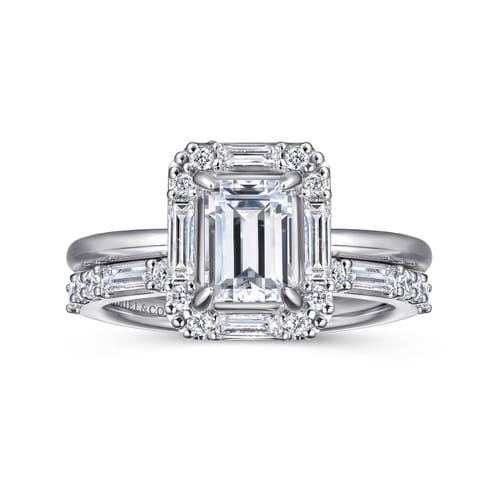 14K White Gold Halo Emerald Cut Diamond Engagement Ring 14K White Gold Halo Emerald Cut Diamond Engagement Ring