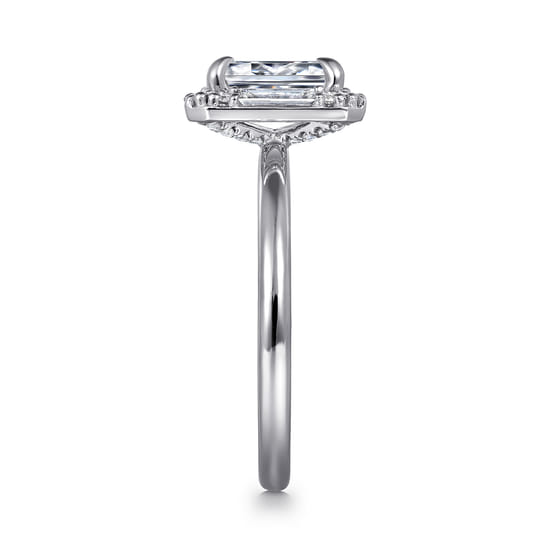 14K White Gold Halo Emerald Cut Diamond Engagement Ring angle 5