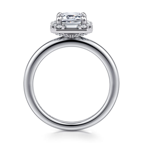 14K White Gold Halo Emerald Cut Diamond Engagement Ring