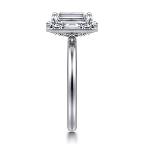 14K White Gold Halo Emerald Cut Diamond Engagement Ring