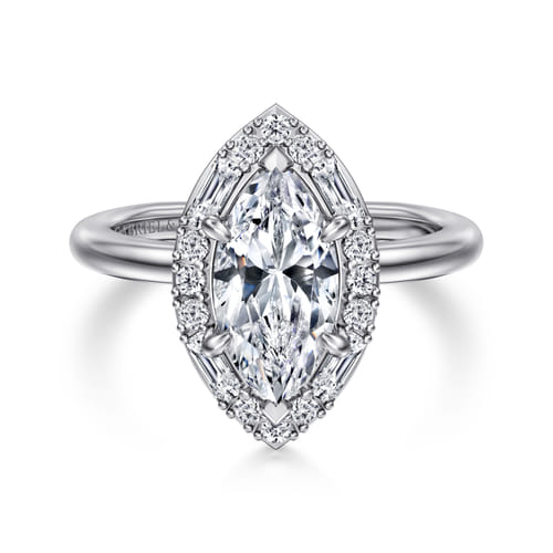14K White Gold Halo Marquise Shape Diamond Engagement Ring