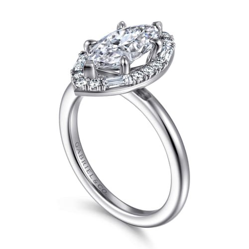 14K White Gold Halo Marquise Shape Diamond Engagement Ring