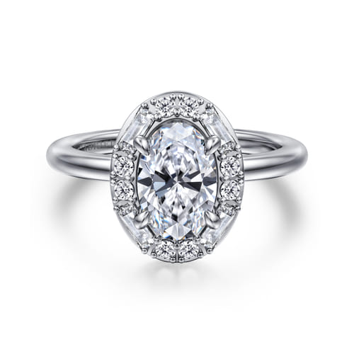 14K White Gold Halo Oval Diamond Engagement Ring