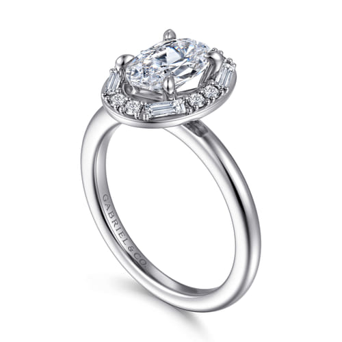 14K White Gold Halo Oval Diamond Engagement Ring