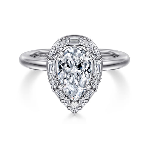 14K White Gold Halo Pear Shape Diamond Engagement Ring