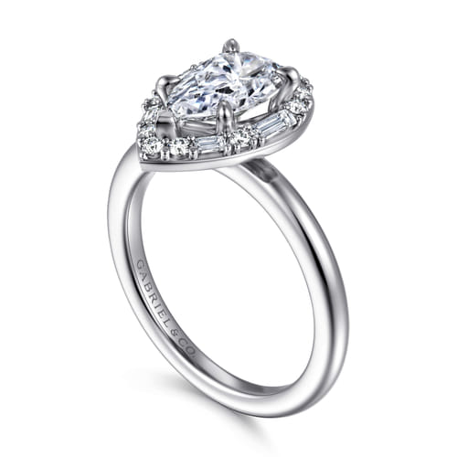 14K White Gold Halo Pear Shape Diamond Engagement Ring