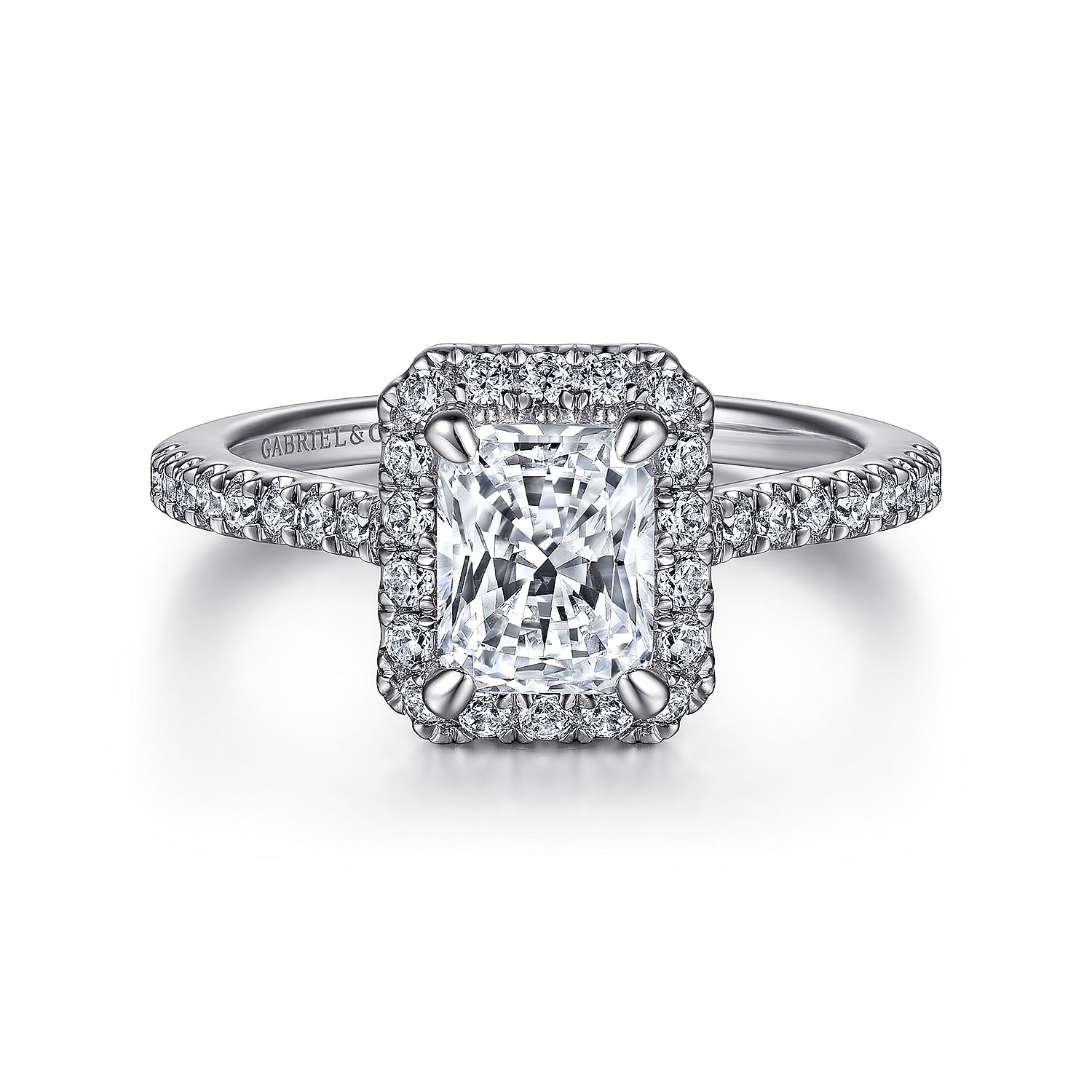 Gabriel - 14K White Gold Halo Rectangular Radiant Cut Diamond Engagement Ring