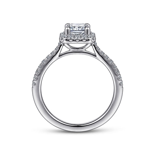 14K White Gold Halo Rectangular Radiant Cut Diamond Engagement Ring