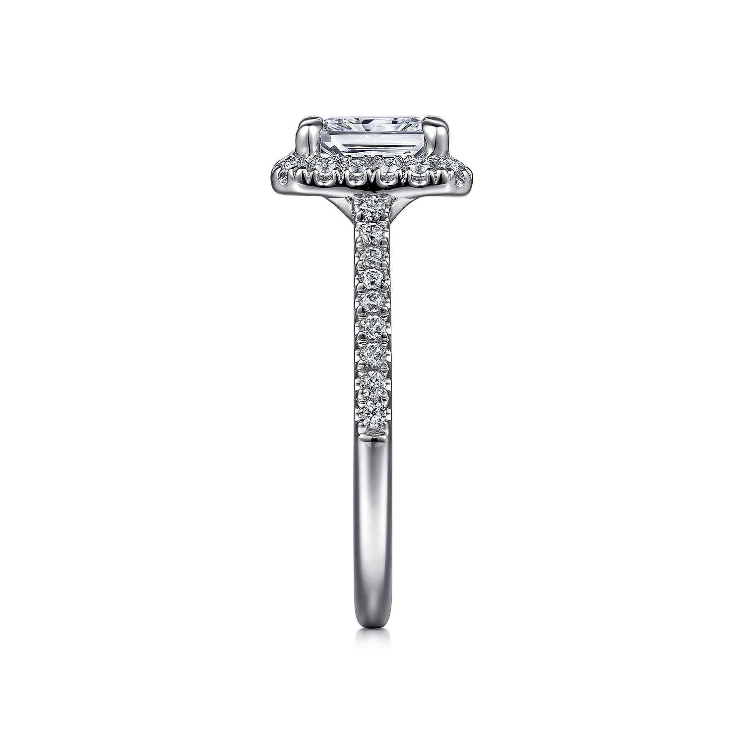 14K White Gold Halo Rectangular Radiant Cut Diamond Engagement Ring