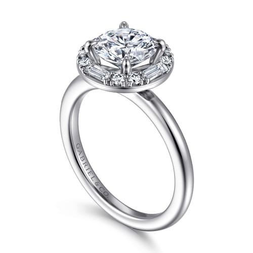 14K White Gold Halo Round Diamond Engagement Ring