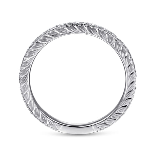 14K White Gold Hand Carved Stackable Diamond Ring