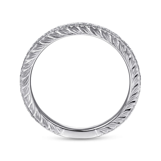14K White Gold Hand Carved Stackable Diamond Ring angle 2
