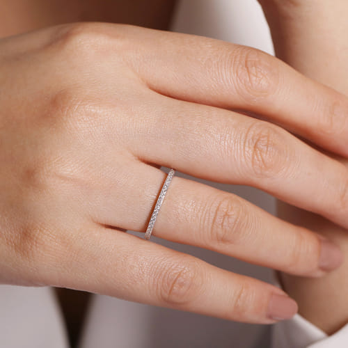14K White Gold Hand Carved Stackable Diamond Ring