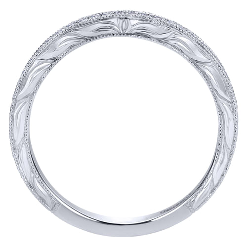 14K White Gold Hand Engraved Micro Pavé Diamond Wedding Band