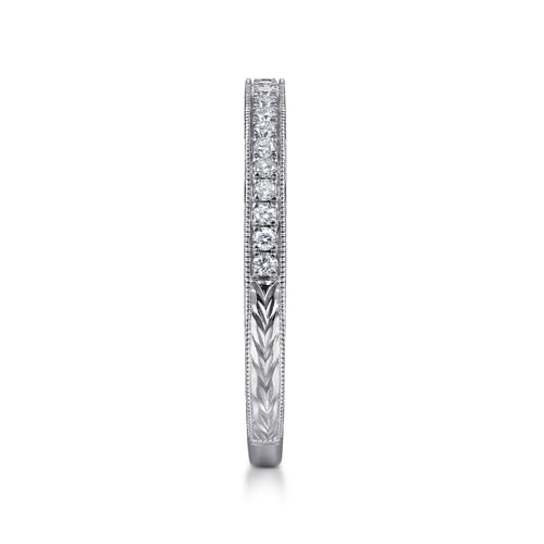 14K White Gold Hand Engraved Micro Pavé Diamond Wedding Band