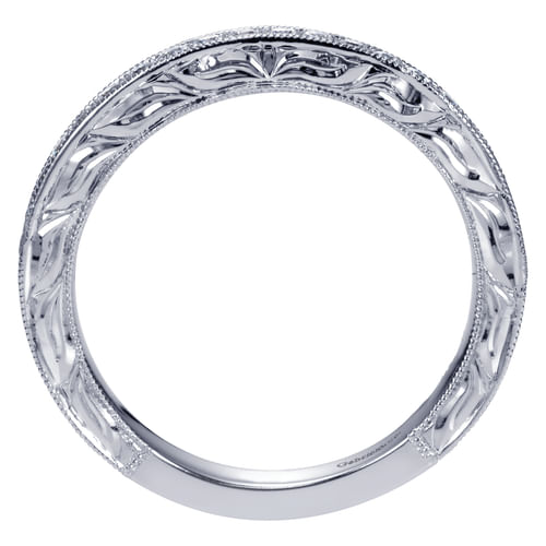 14K White Gold Hand Engraved Micro Pavé Diamond Wedding Band
