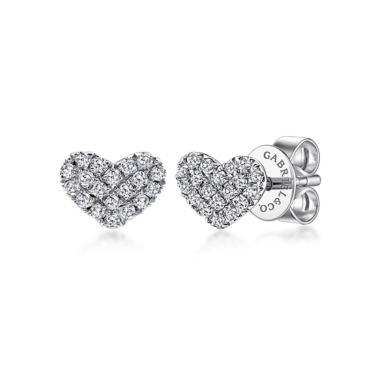 Gabriel - 14K White Gold Heart Shaped Pavé Diamond Stud Earrings