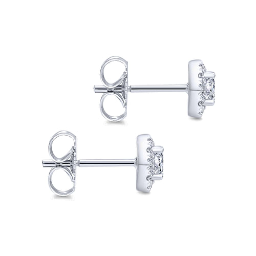 14K White Gold Hexagonal Diamond Halo Stud Earrings