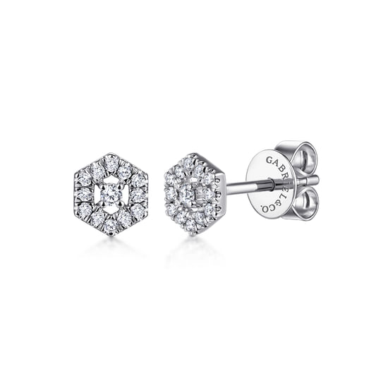 Gabriel - 14K White Gold Hexagonal Diamond Halo Stud Earrings