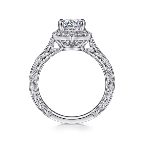 14K White Gold Hexagonal Halo Round Diamond Engagement Ring