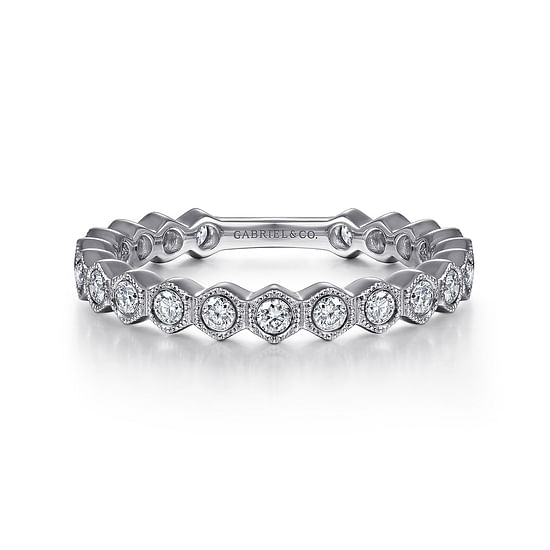 Gabriel - 14K White Gold Hexagonal Station Stackable Diamond Ring